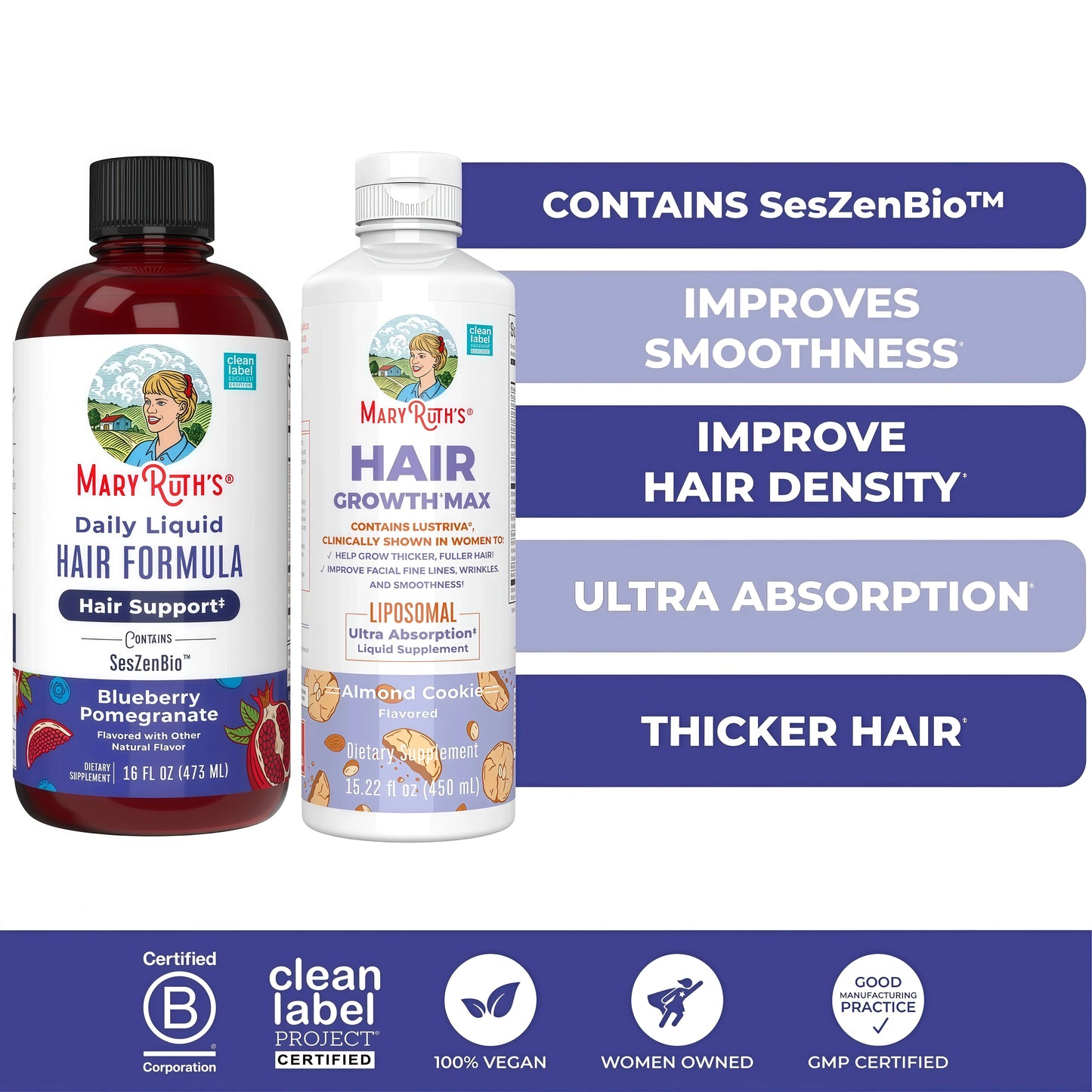 MaryRuth's Advanced Hair Care Bundle - Daily Liquid Hair Formula 16 oz & Hair Growth Max Liposomal 15.22 oz