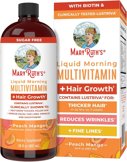 MARYRUTH'S Liquid Multivitamin + Hair Growth, Clinically Thicker Hair, 30oz | Clinically Tested in Women for Thicker Hair & Facial Wrinkles, Ages 18+