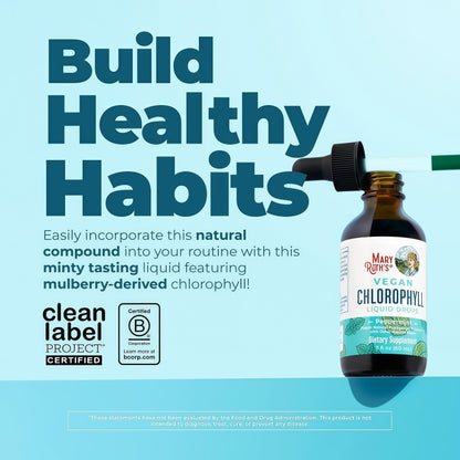 MaryRuth's Chlorophyll Liquid Drops, Delicious Minty Flavor, Vegan, 2 Fl Oz | Clean Label Project Certified®, Vegan, Non-Diluted Liquid Chlorophyll, Mulberry Derived Supplement for Ages 14+, Non-GMO